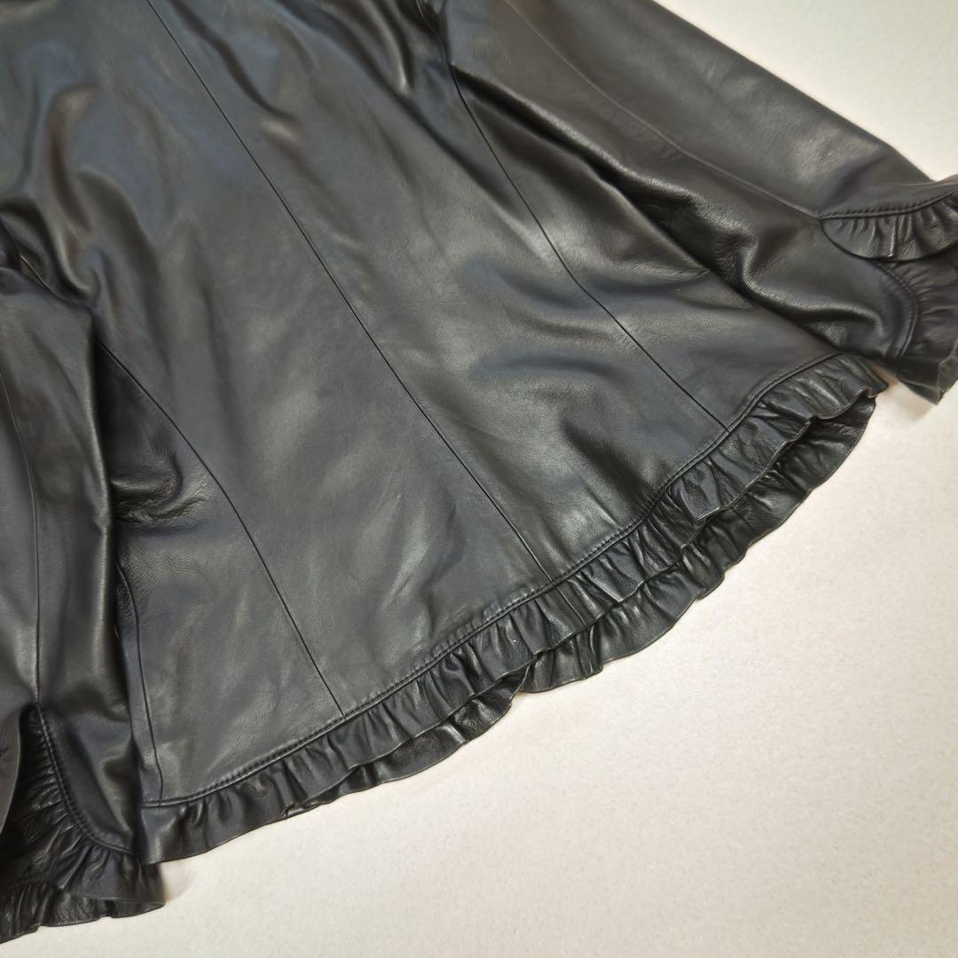 アイシービー　レザージャケット　フリル　ラムレザー　黒　羊革　本革　リアルレザー