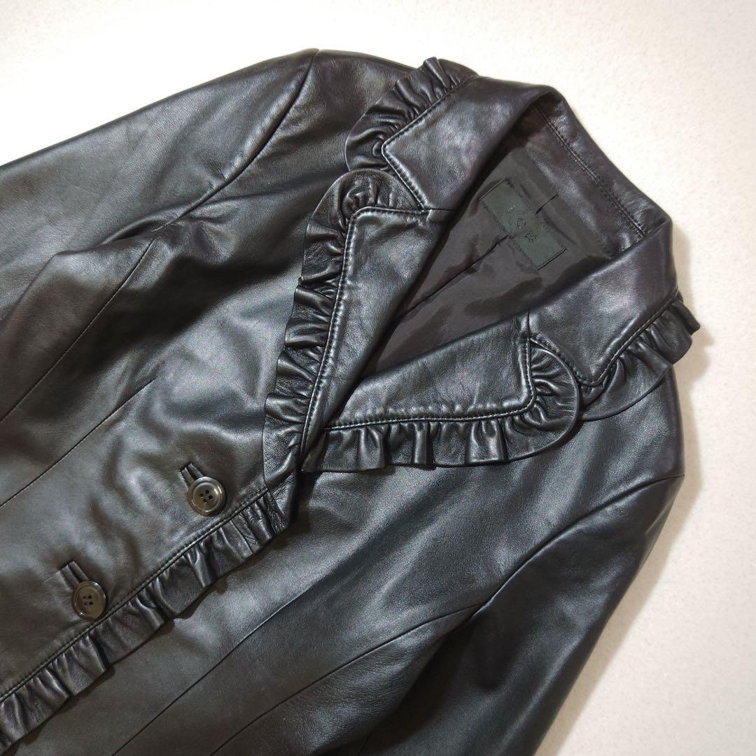 アイシービー　レザージャケット　フリル　ラムレザー　黒　羊革　本革　リアルレザー