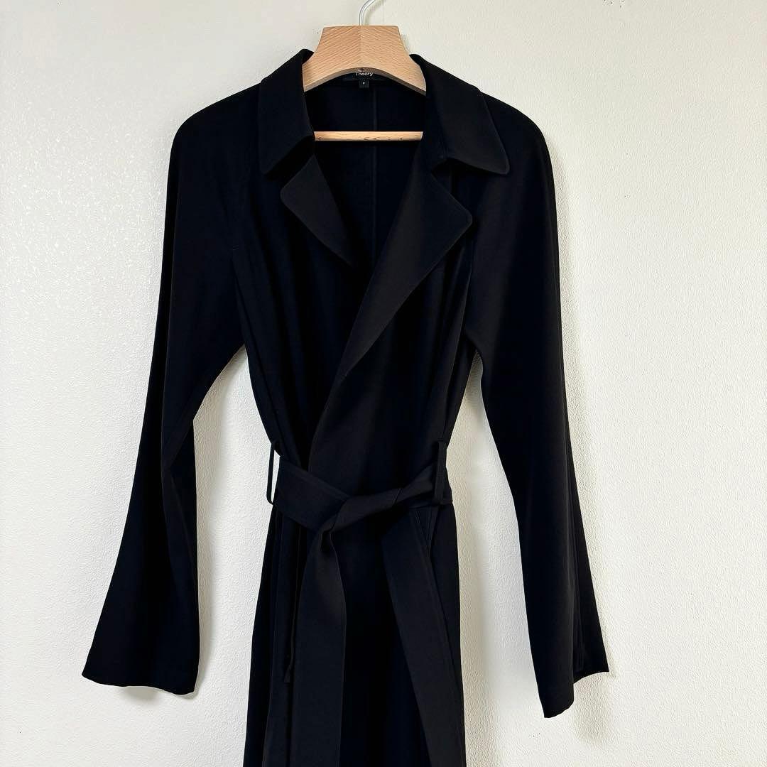 ののこ　セオリー　ベルト付きトレンチコート　アセテート　黒　裏地無し