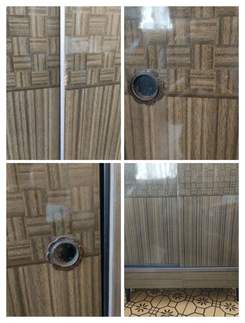 【昭和レトロ】木製 ブラウン スライド扉 下駄箱 靴箱 引き出し付き