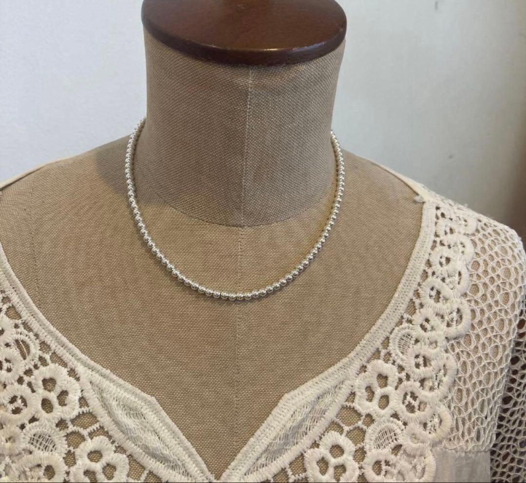 シルバー925製ラウンドビーズネックレス40cmナバホパールボールチェーン