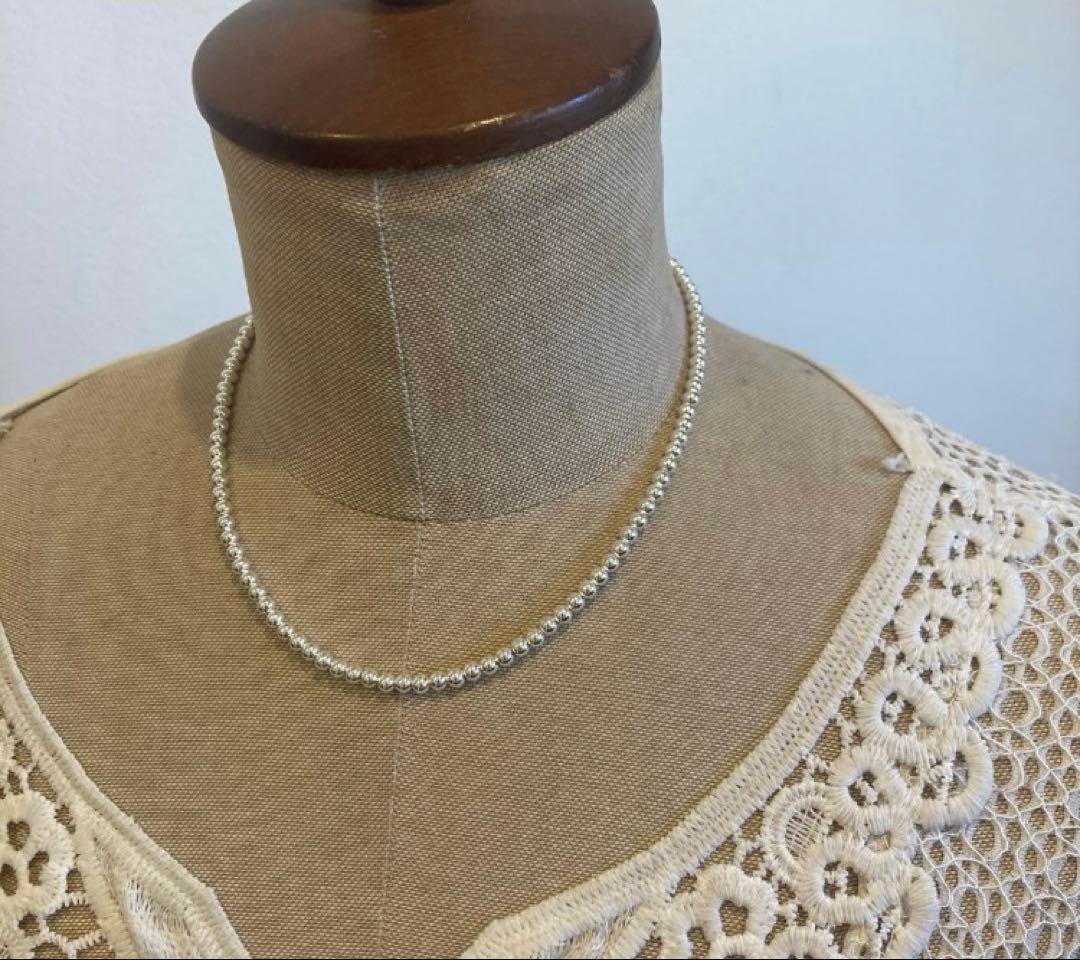 シルバー925製ラウンドビーズネックレス40cmナバホパールボールチェーン