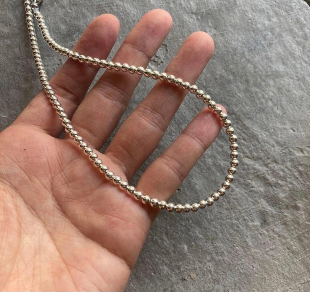 シルバー925製ラウンドビーズネックレス40cmナバホパールボールチェーン