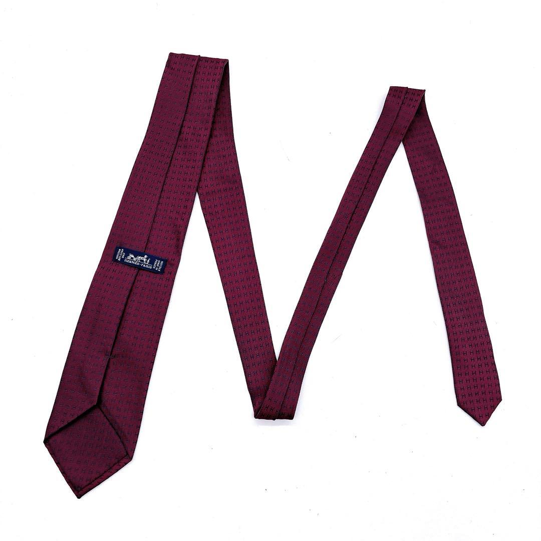 HERMES ネクタイ ワインレッド H総柄 シルク　ファソネ