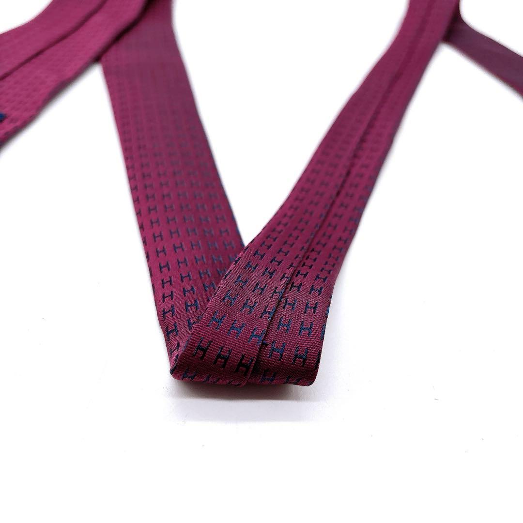HERMES ネクタイ ワインレッド H総柄 シルク　ファソネ