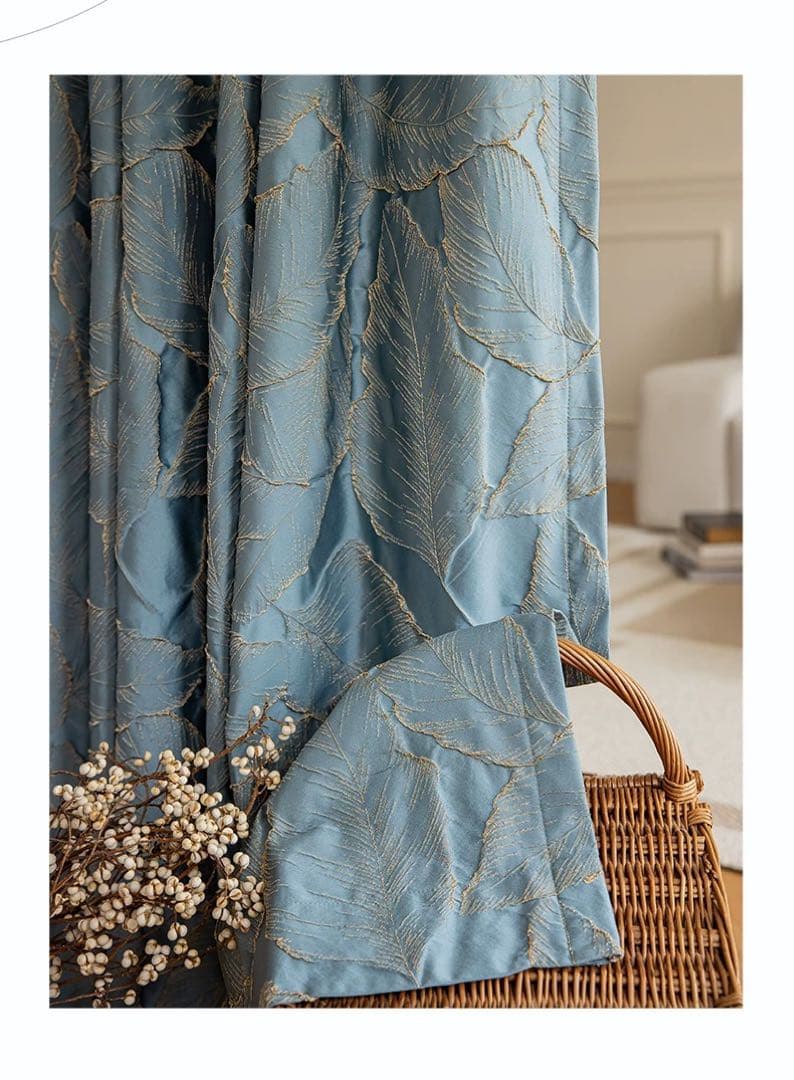 グリーン遮光カーテン 高密度ジャカード織 上質で重厚感のある仕上がり