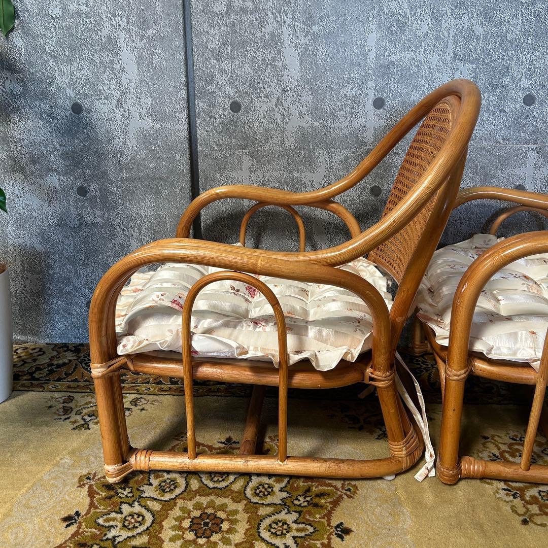 ꧁籐家具꧂クッション付ラタン座椅子 昭和レトロ メッシュバック いす イス 椅子