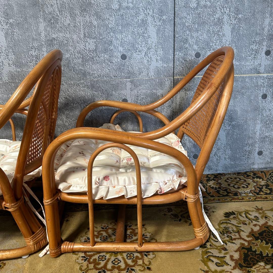꧁籐家具꧂クッション付ラタン座椅子 昭和レトロ メッシュバック いす イス 椅子