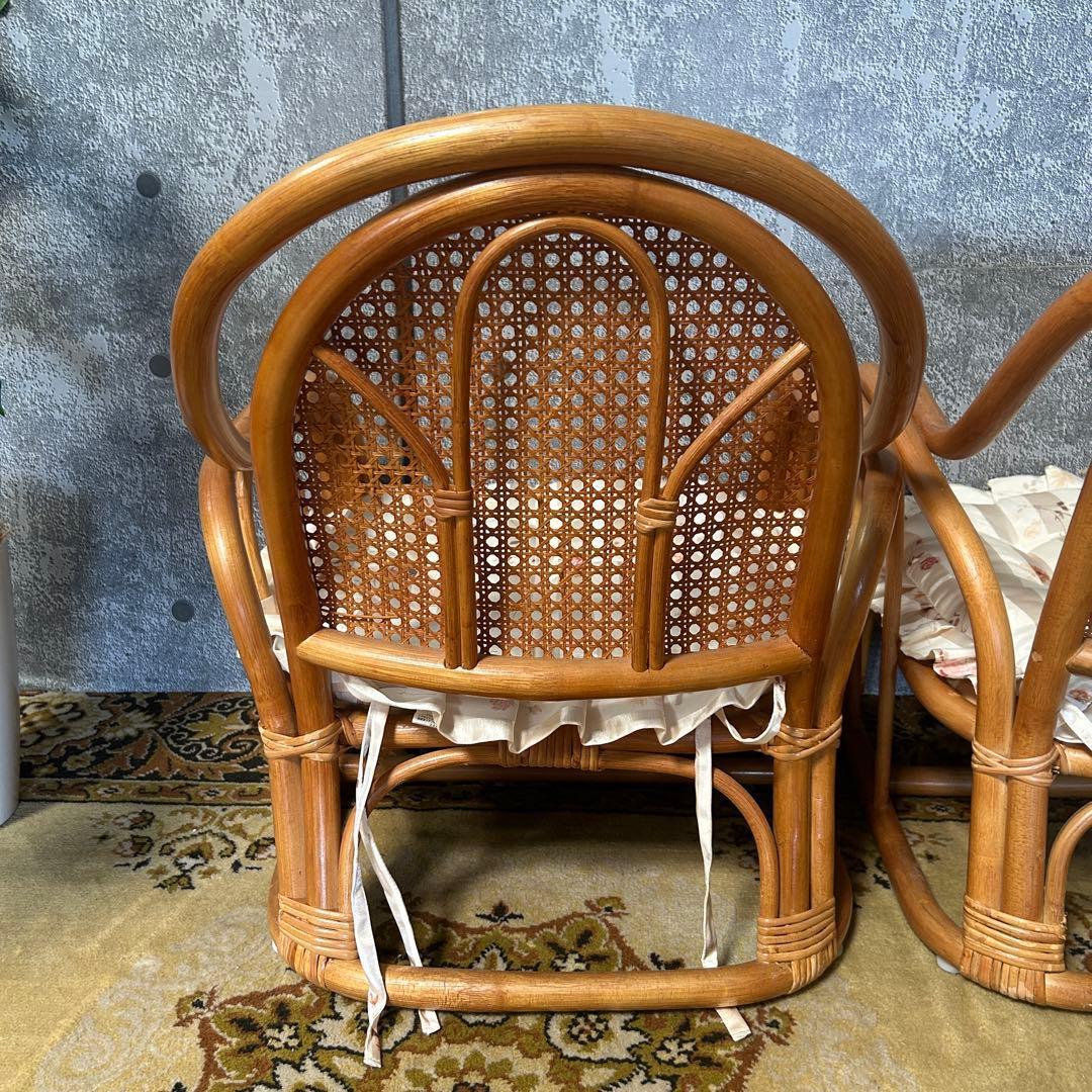 ꧁籐家具꧂クッション付ラタン座椅子 昭和レトロ メッシュバック いす イス 椅子