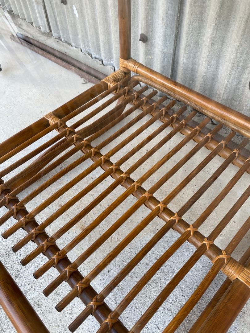 ラタン　センターテーブル　ガラステーブル　机　サイドテーブル　レトロ　藤