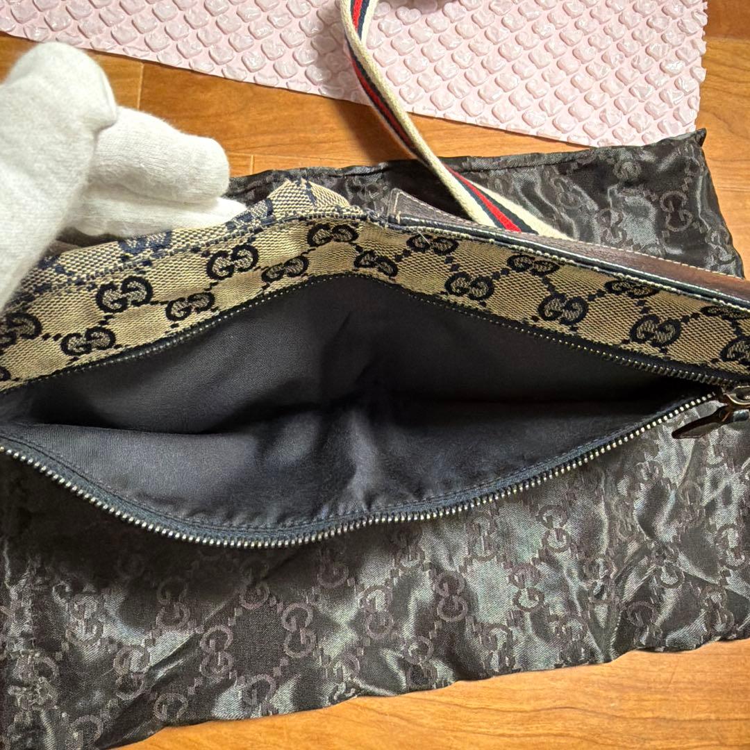 D*4様 GUCCI 28566 バッグ ベージュ/ネイビー 保存袋付き