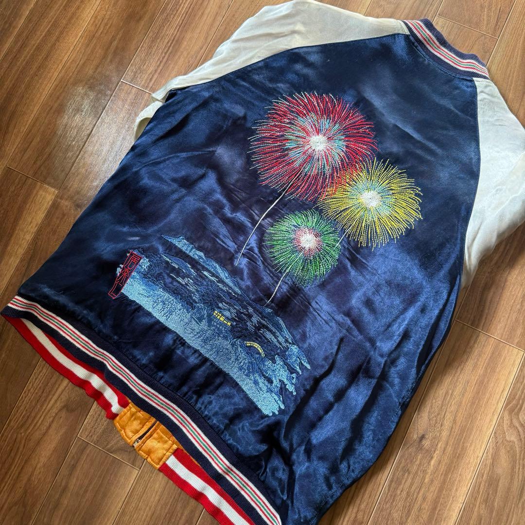 IOLANI スカジャン ネイビー/ホワイト 花火刺繍