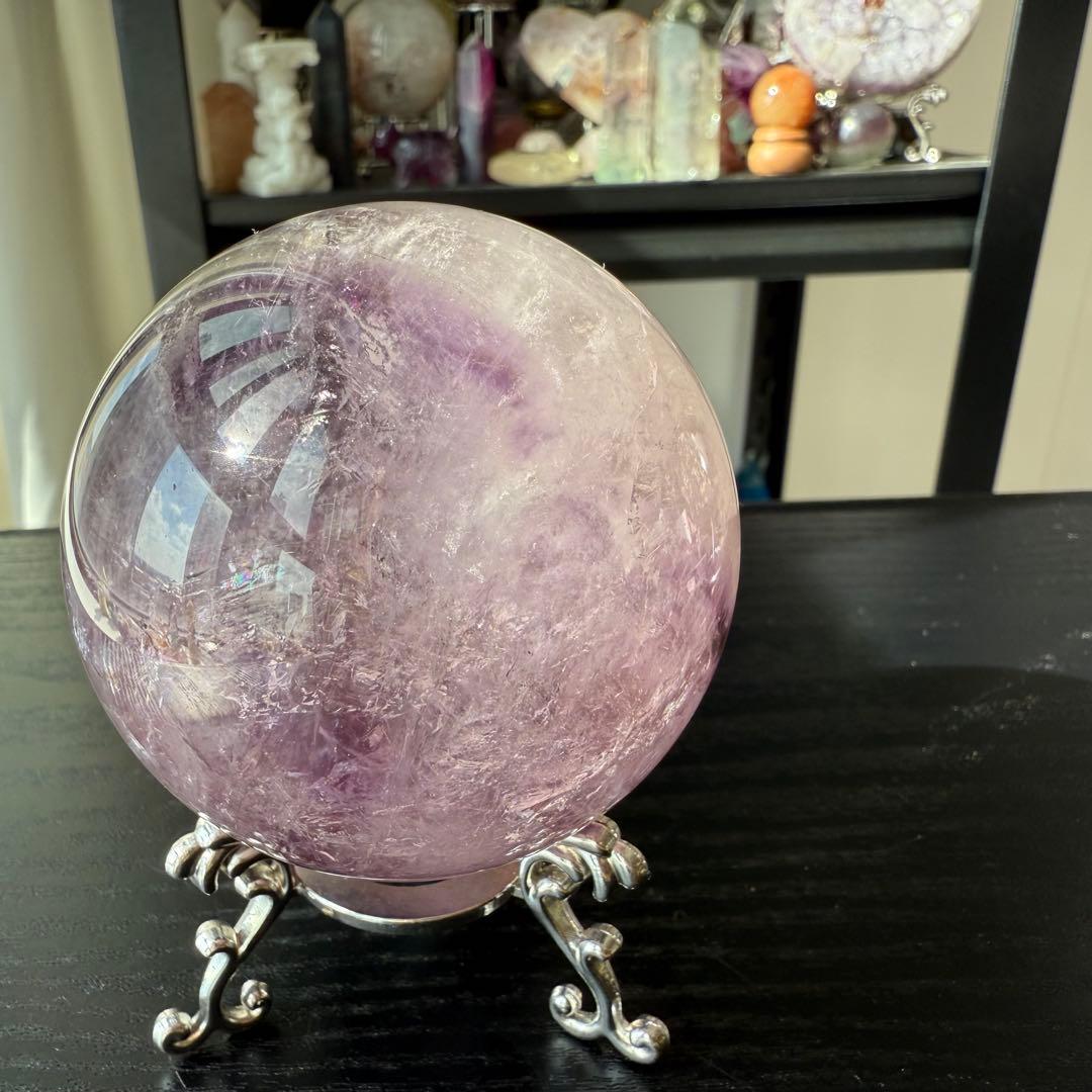 天然石アメジストのスフィア　丸玉　置物NO.110502