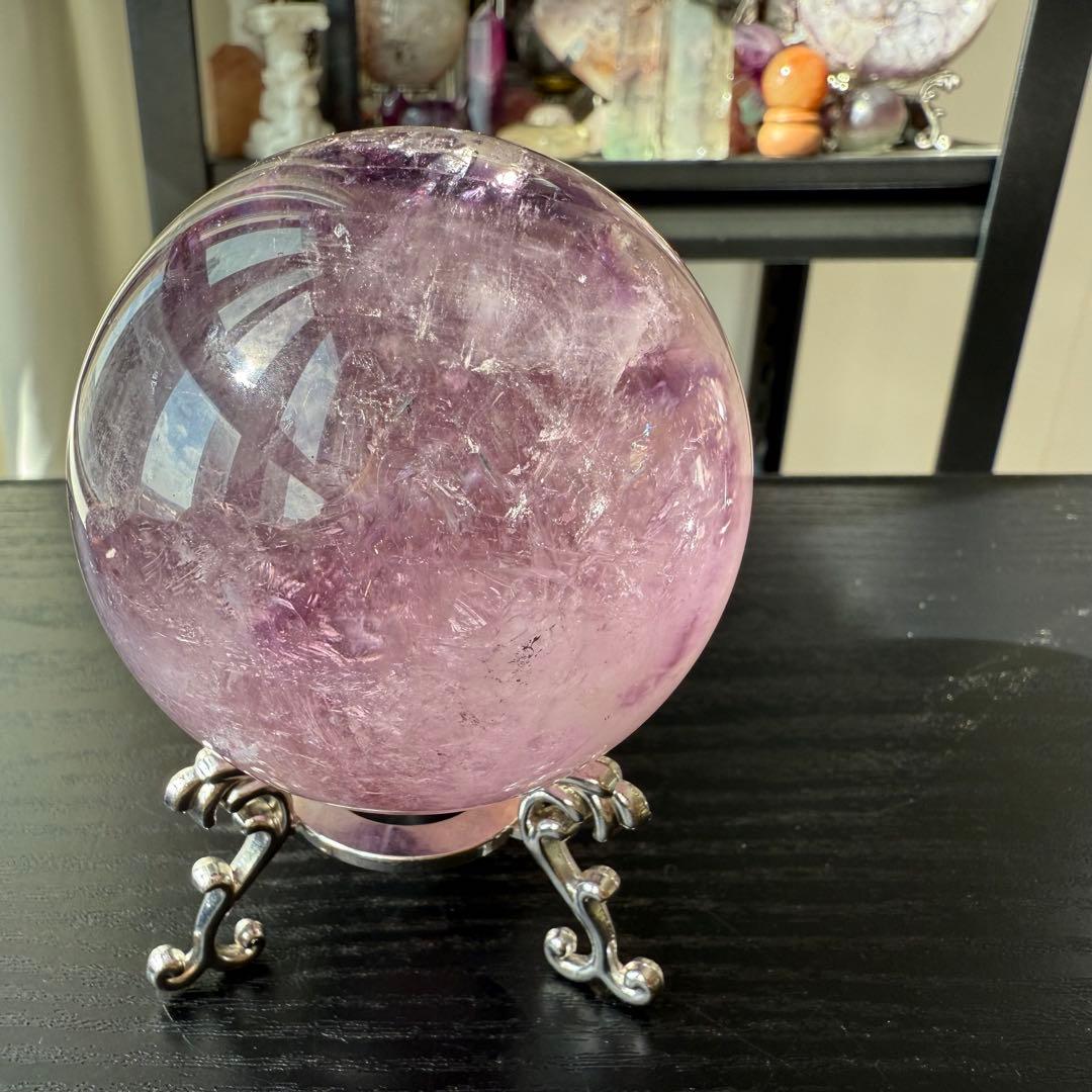 天然石アメジストのスフィア　丸玉　置物NO.110502