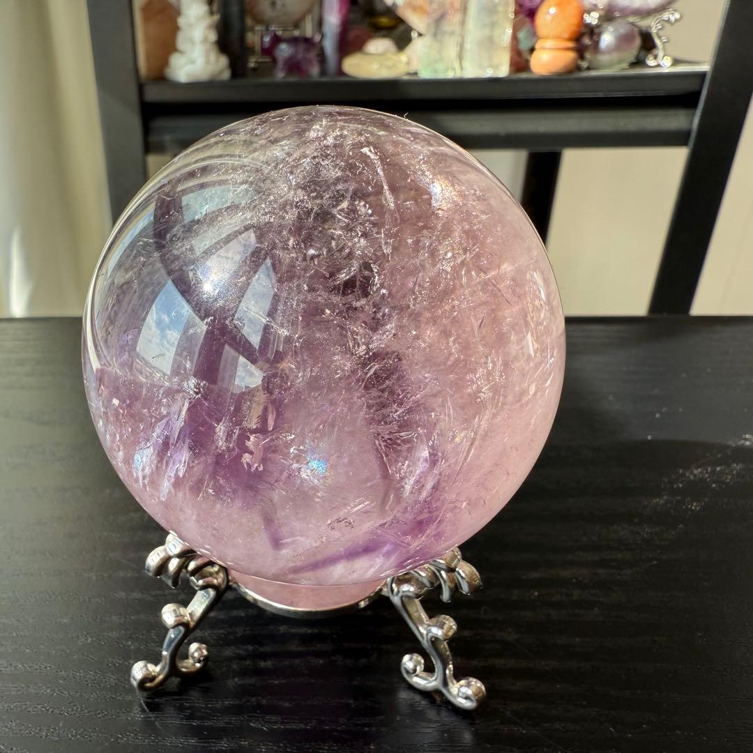 天然石アメジストのスフィア　丸玉　置物NO.110502