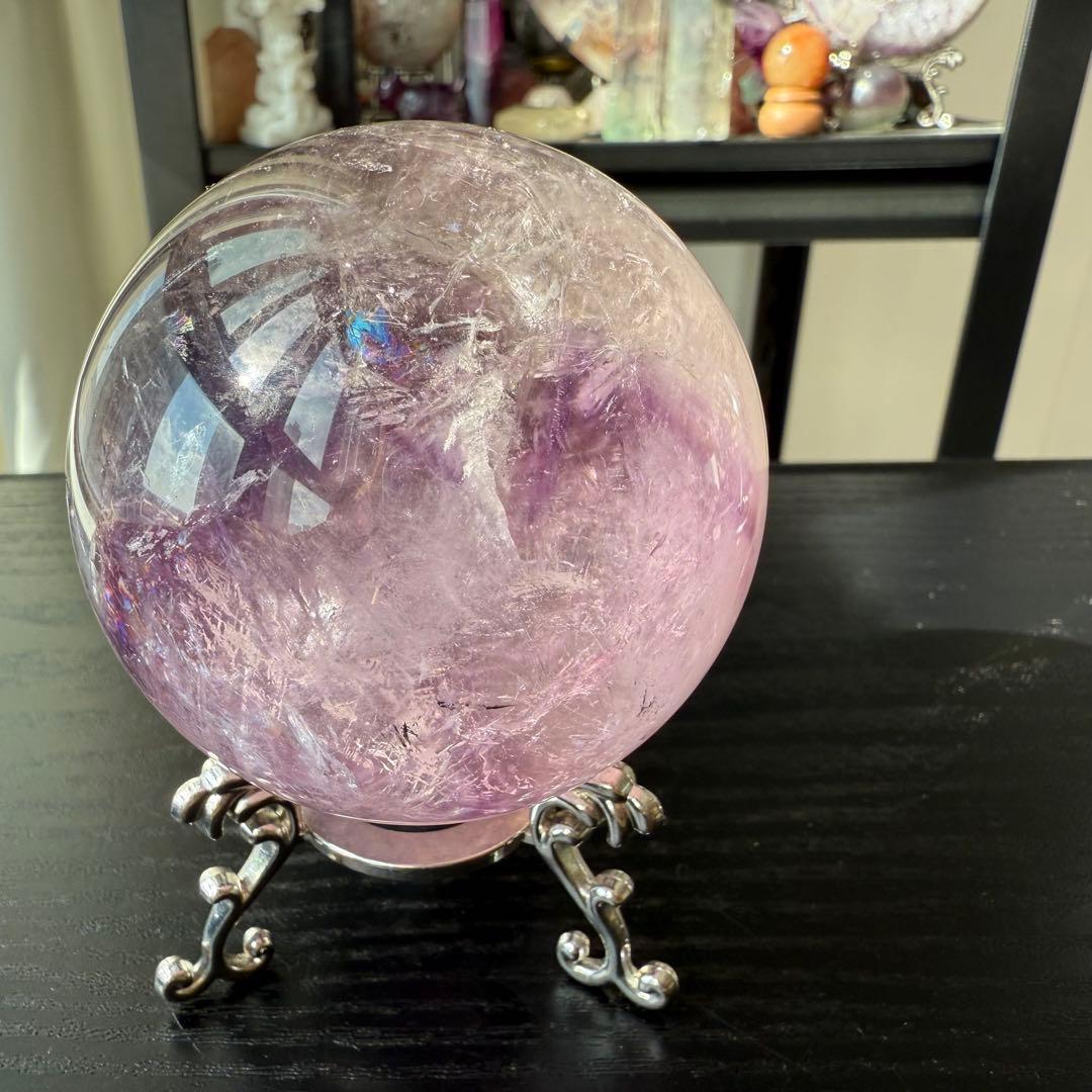 天然石アメジストのスフィア　丸玉　置物NO.110502