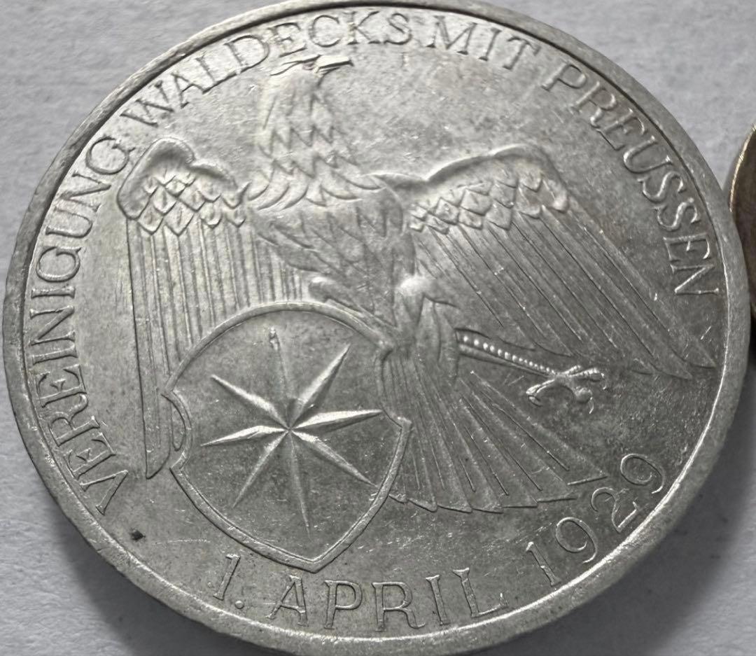 招*@様 1929年Aドイツ　 ヴァルデック3ライヒスマルク銀貨　ハイグレード