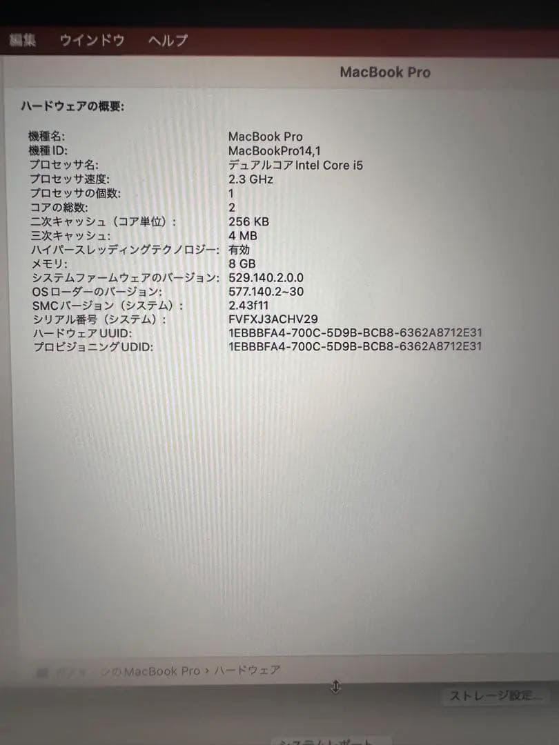 MacBook Pro (256GB, i5, 8GB) 本体、充電器、マウス