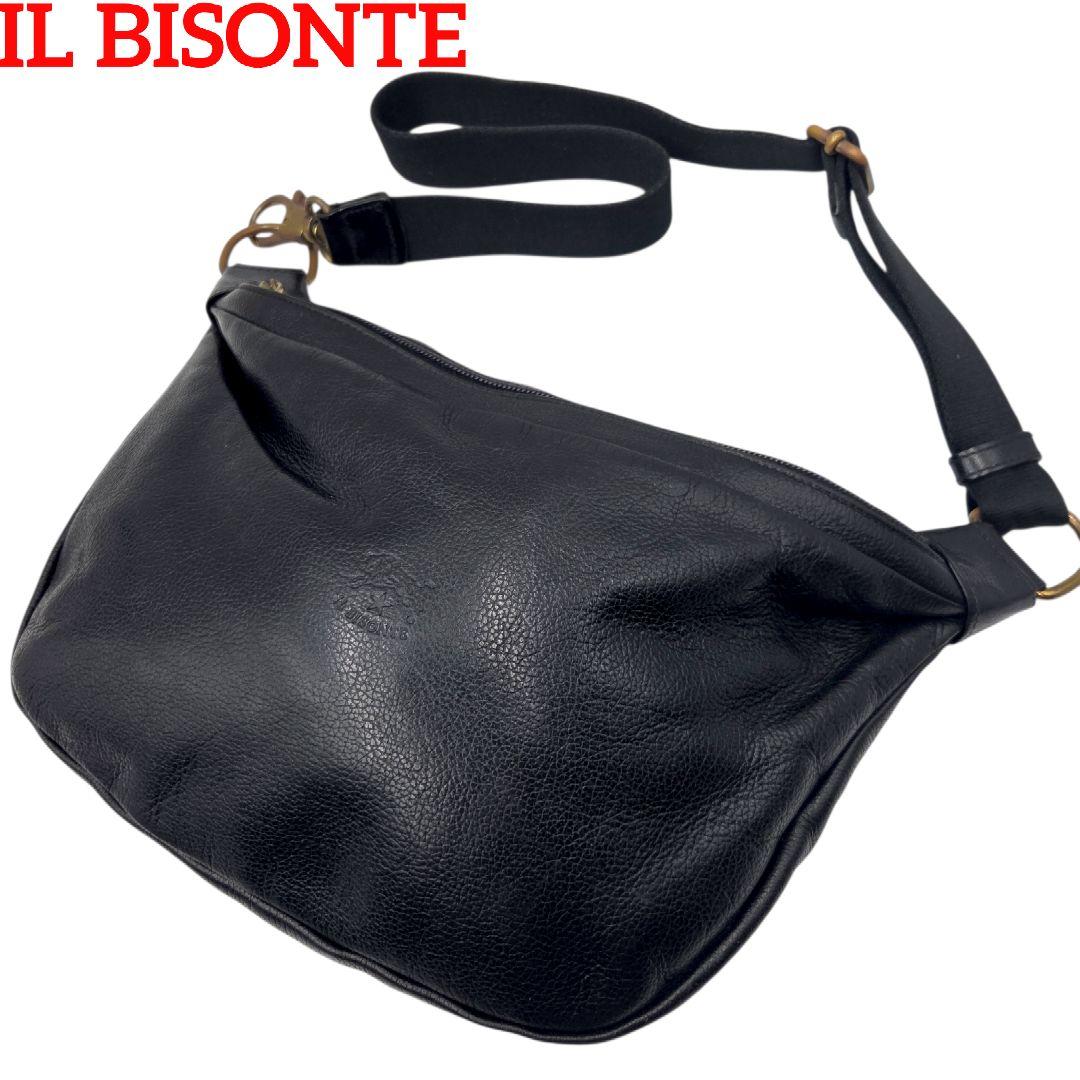 IL BISONTE ボディバッグ レザー ロゴ 長さ調整 黒 ユニセックス