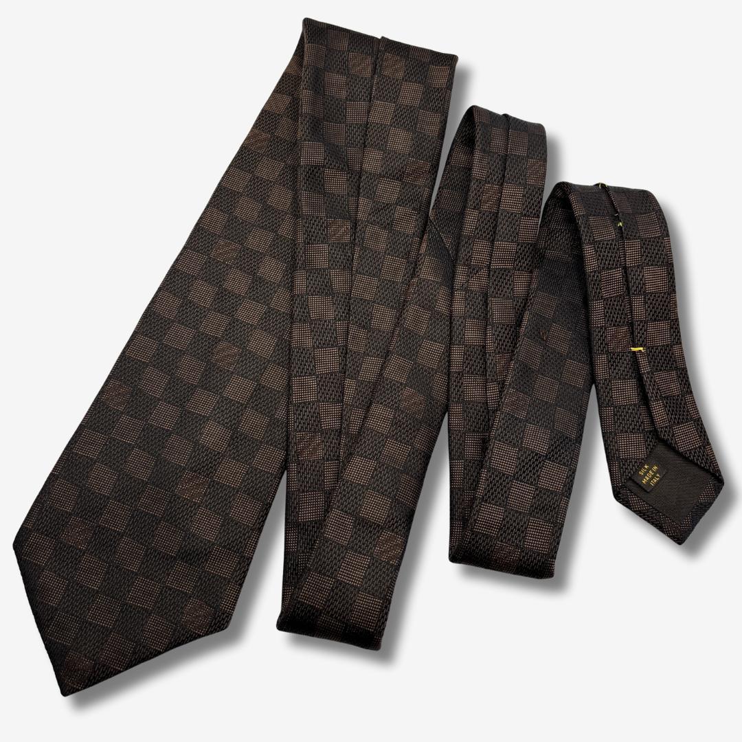 LOUIS VUITTON シルクネクタイ ダミエ柄 モノグラム ブラウン