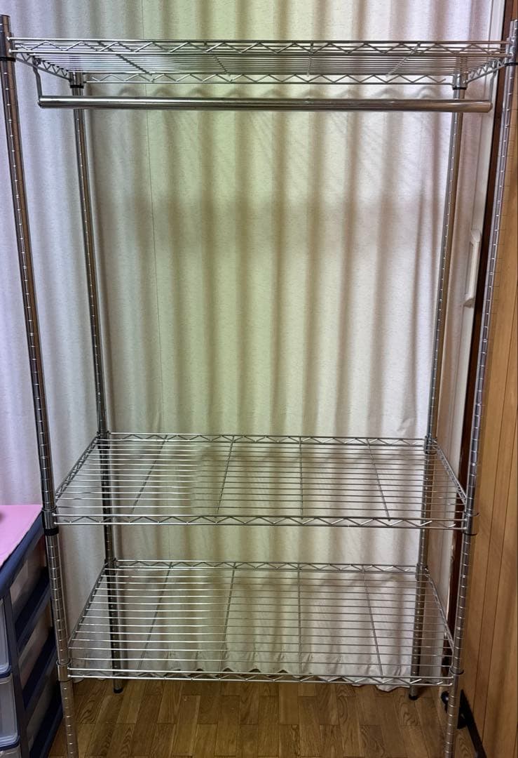 メタルラック　送料込み　4枚板　ハンガーポール　キャスター付き　ポール径25mm