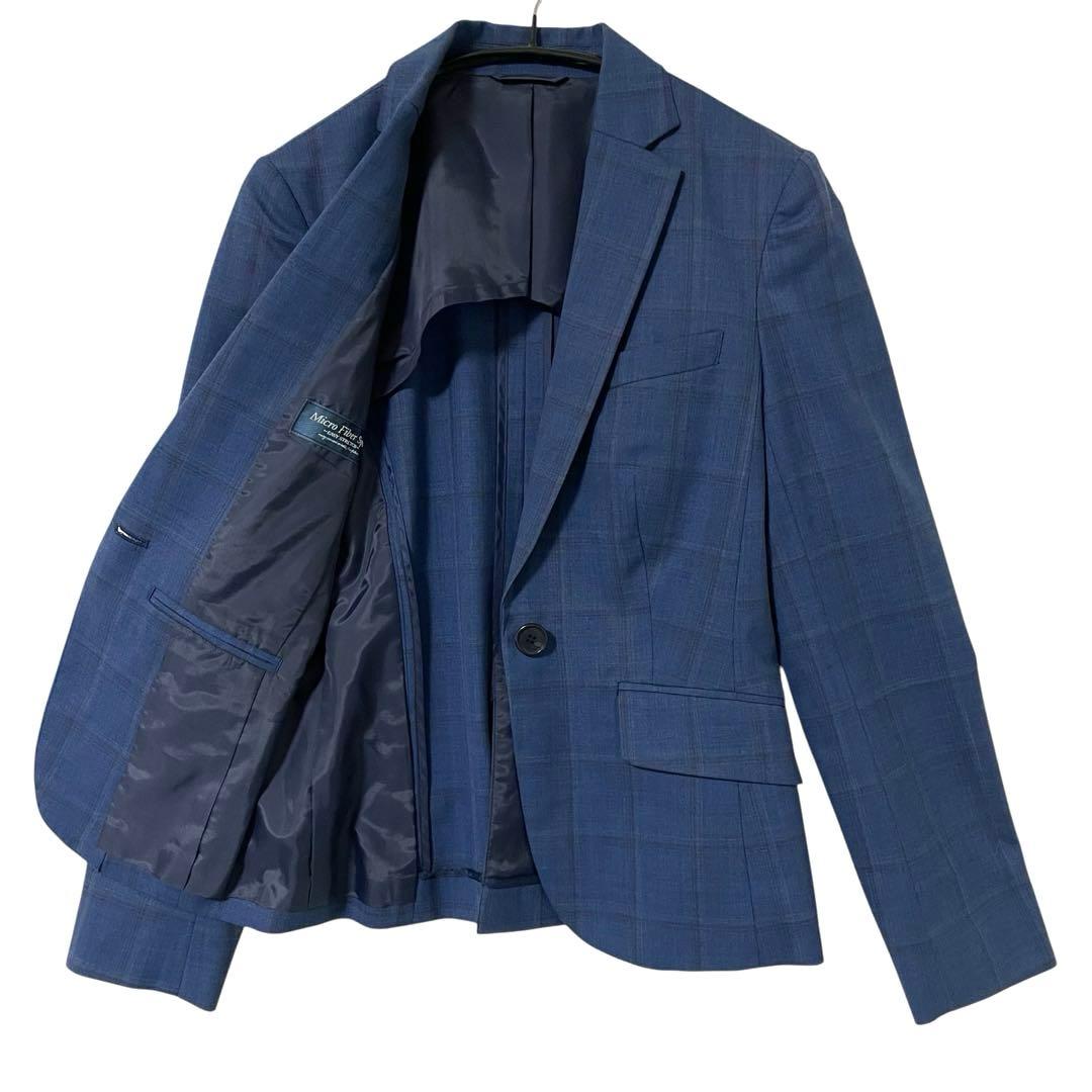 スーツカンパニー パンツスーツ チェック柄 洗える ストレッチ M 38 ブルー