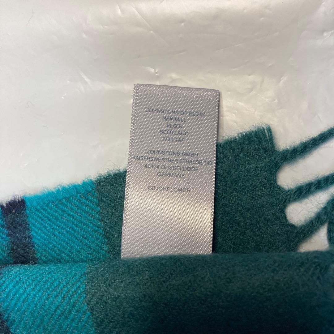 新品 ジョンストンズ カシミヤ100％ 大判ストール グリーン チェック