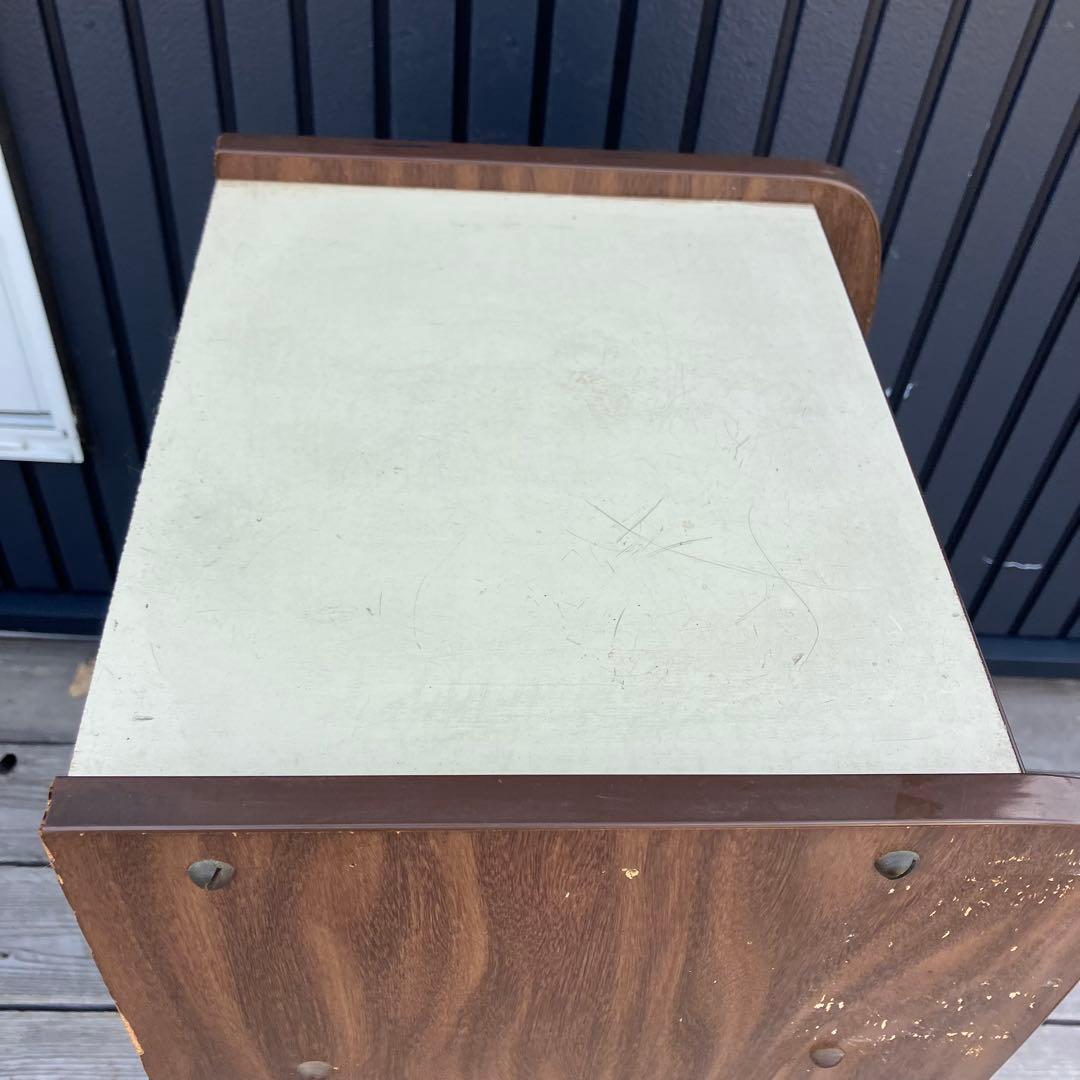 昭和レトロ 木製コンソールテーブル 電話台 コールキャビネット レザー張り 黒