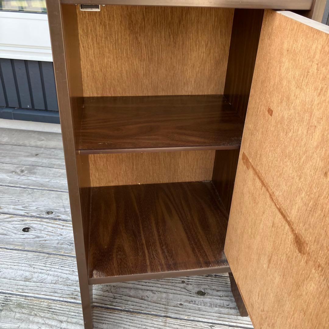 昭和レトロ 木製コンソールテーブル 電話台 コールキャビネット レザー張り 黒