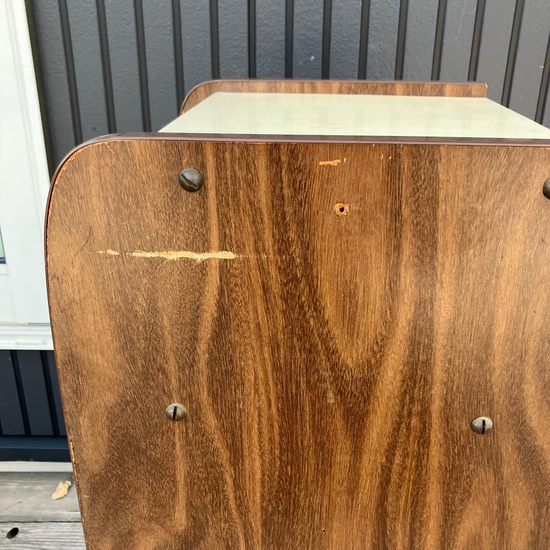 昭和レトロ 木製コンソールテーブル 電話台 コールキャビネット レザー張り 黒