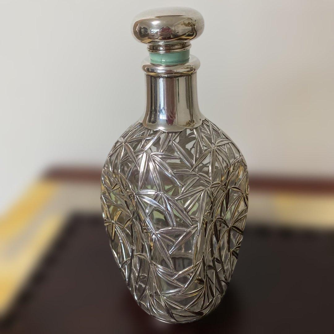 スターリングシルバーオーバーレイ　ガラスデキャンタ　バンブー