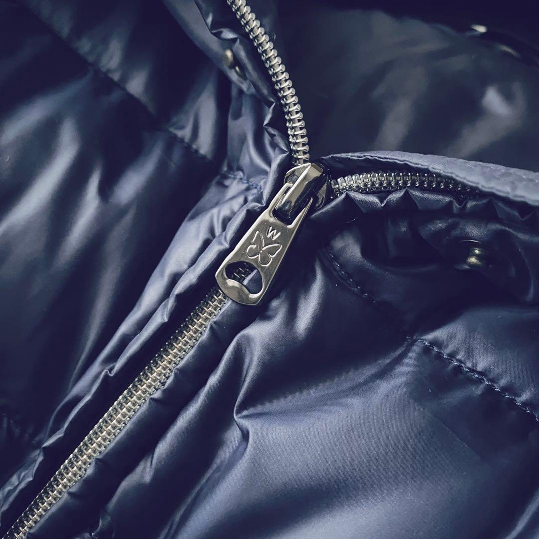 美品◆MaxMaraロングダウンコート 女優襟 リボンベルト ネイビー L-XL