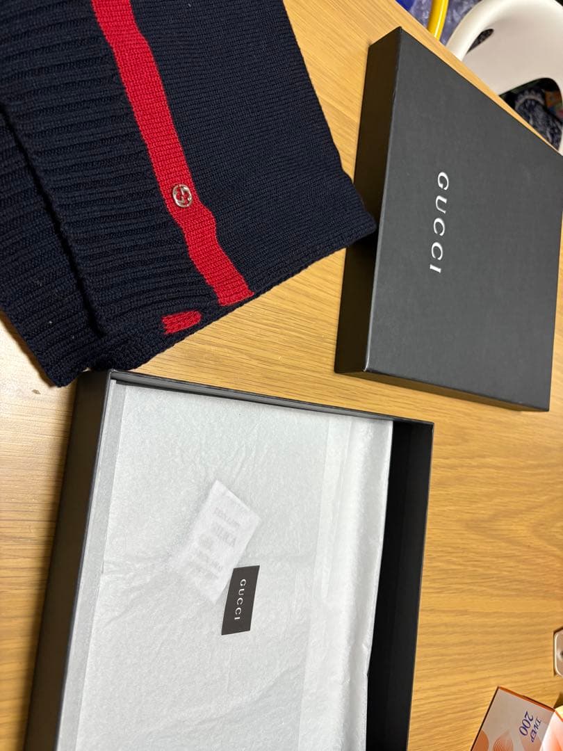 GUCCI ネイビー レッド ストライプ マフラー