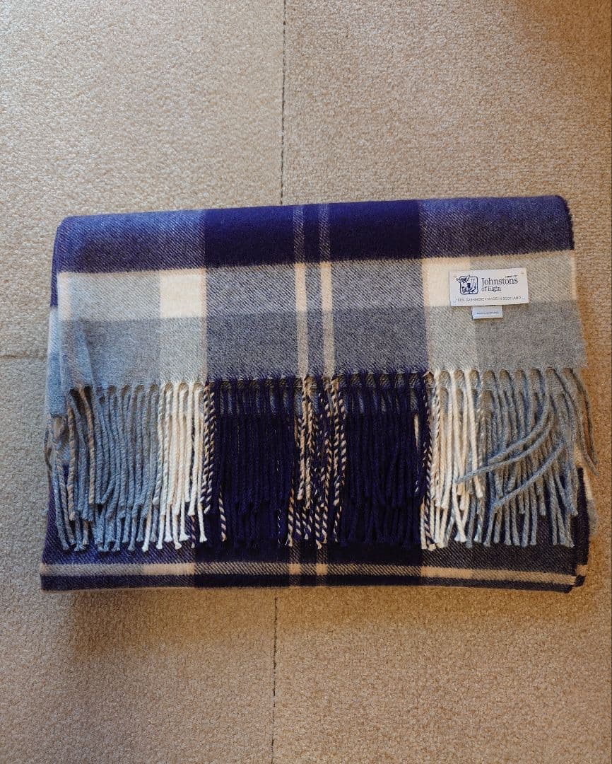 Johnstonsジョンストンズ 大判カシミヤストール シルバーバンノックバーン