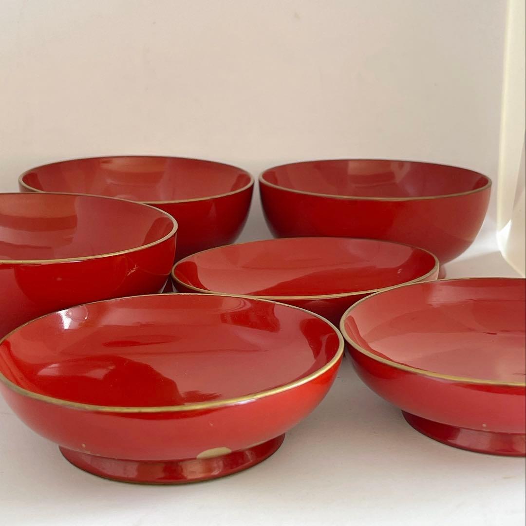 【時代物】輪島塗 朱塗 金蒔絵 吸物椀 蓋付椀 3客 木製 漆器 正月 茶懐石