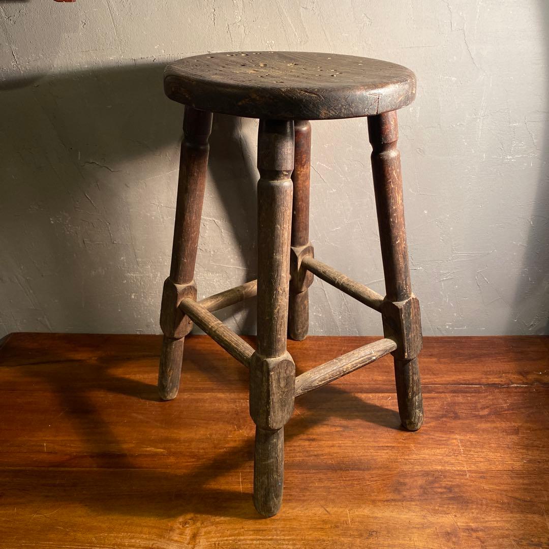 時代物 木製スツール アンティーク 古家具 古道具 丸椅子 花台 骨董品