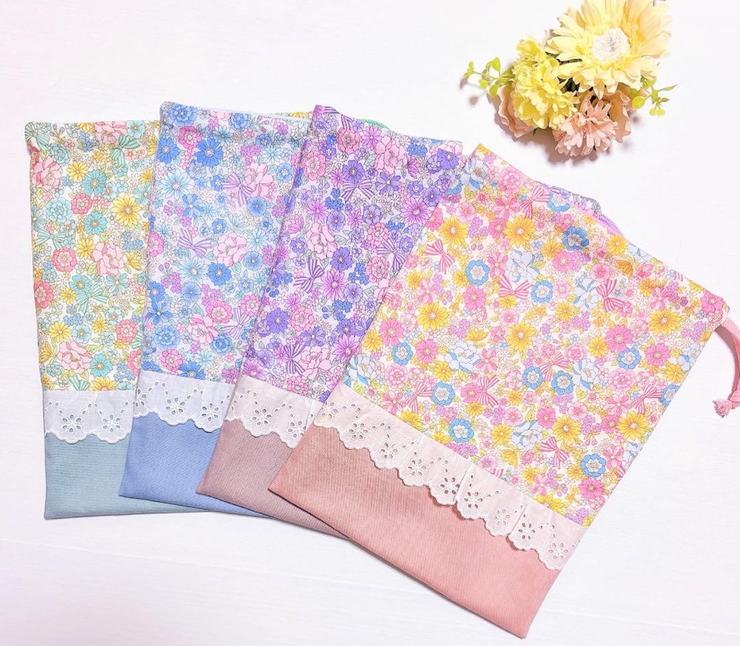 レッスンバッグ ʚ♥ɞ上履き入れ　体操服袋　ハンドメイド　巾着　ランチマット