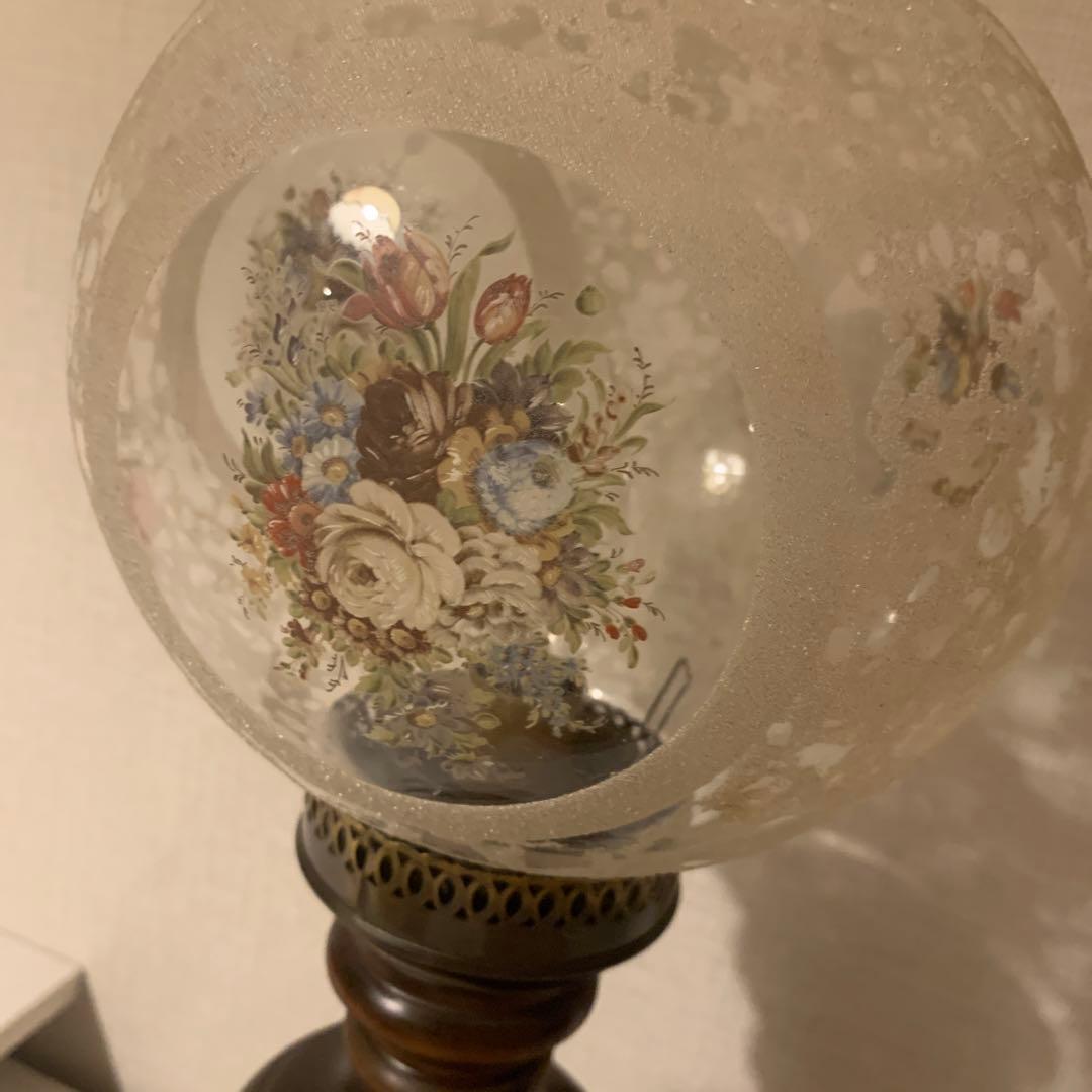 ガラス テーブルランプ　木製シェードランプ スタンドランプ アンティーク