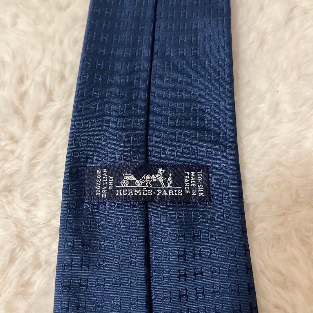 極美品！ エルメス ネクタイ H柄 ファソネ ブルー