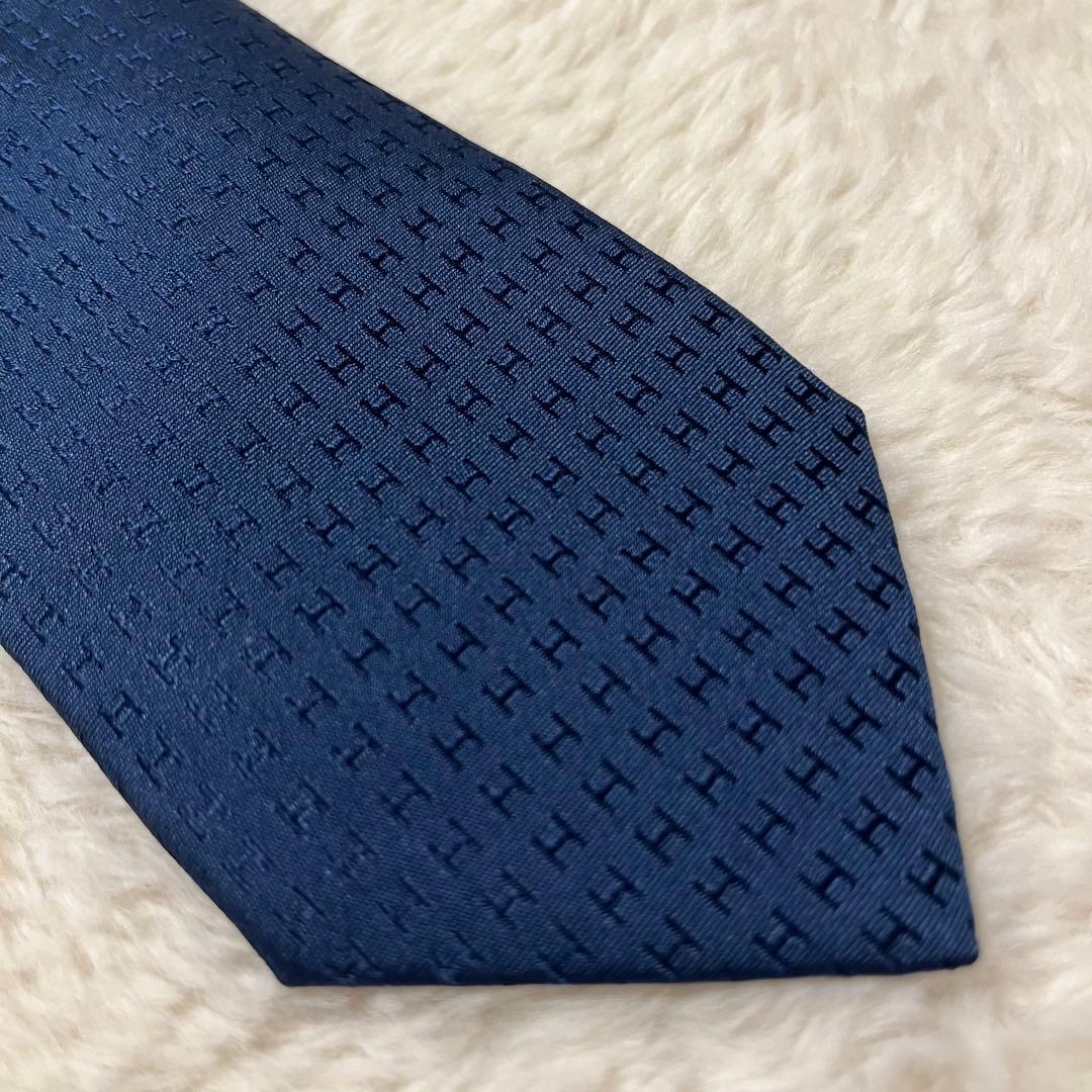 極美品！ エルメス ネクタイ H柄 ファソネ ブルー
