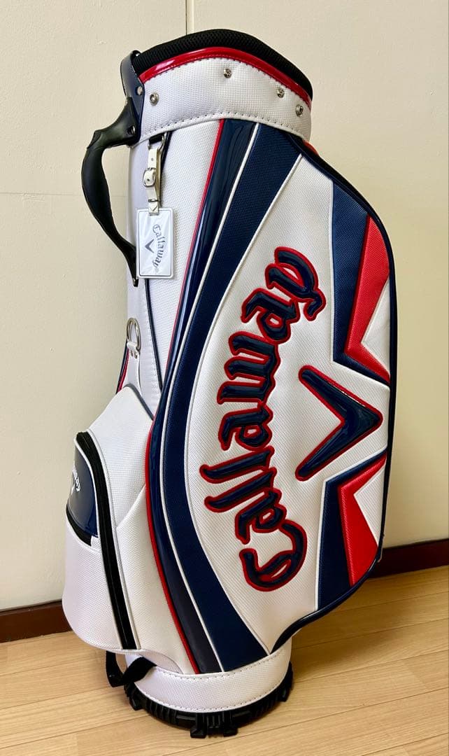 【みゆ】新品未使用Callawayゴルフキャディバッグ白青赤9型2.9kg