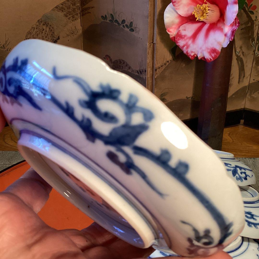 A1031 大聖寺伊万里　見込牡丹　丸紋に鳳凰　青海波　　小皿５枚