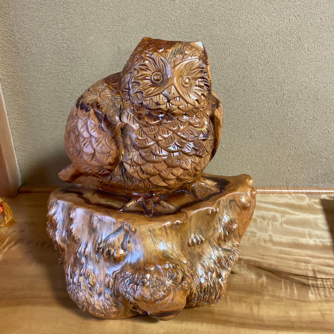 アーリー様リクエスト‼️ 木彫りのフクロウ　縁起物　置き物　インテリア オブジェ