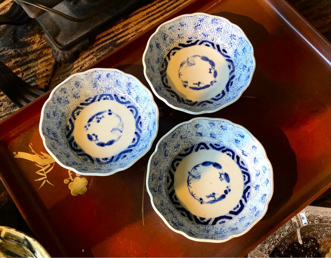 ◆309◆成化年製　アンティーク 伊万里鉢3客　江戸期 小鉢　5寸皿 なます皿
