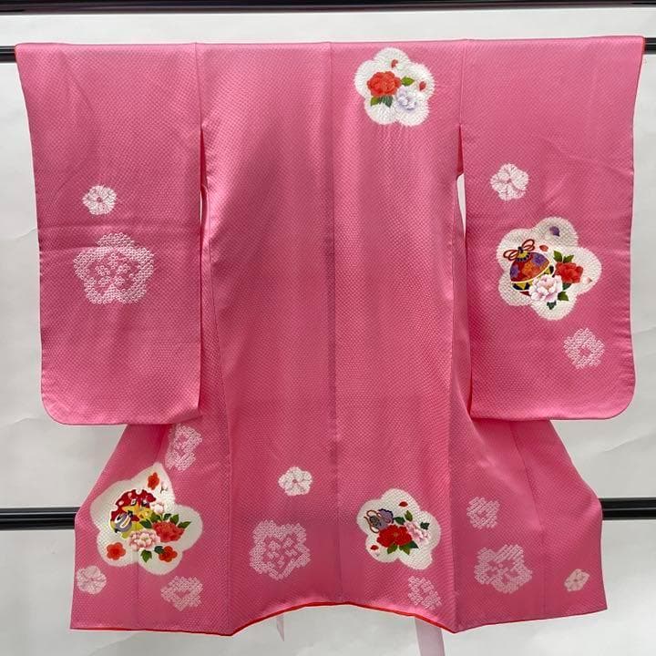 243 三つ身 子供 着物 七五三 襦袢付き ピンク ポリエステル 可愛い