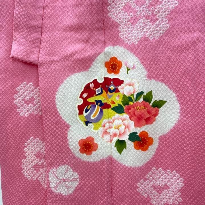243 三つ身 子供 着物 七五三 襦袢付き ピンク ポリエステル 可愛い