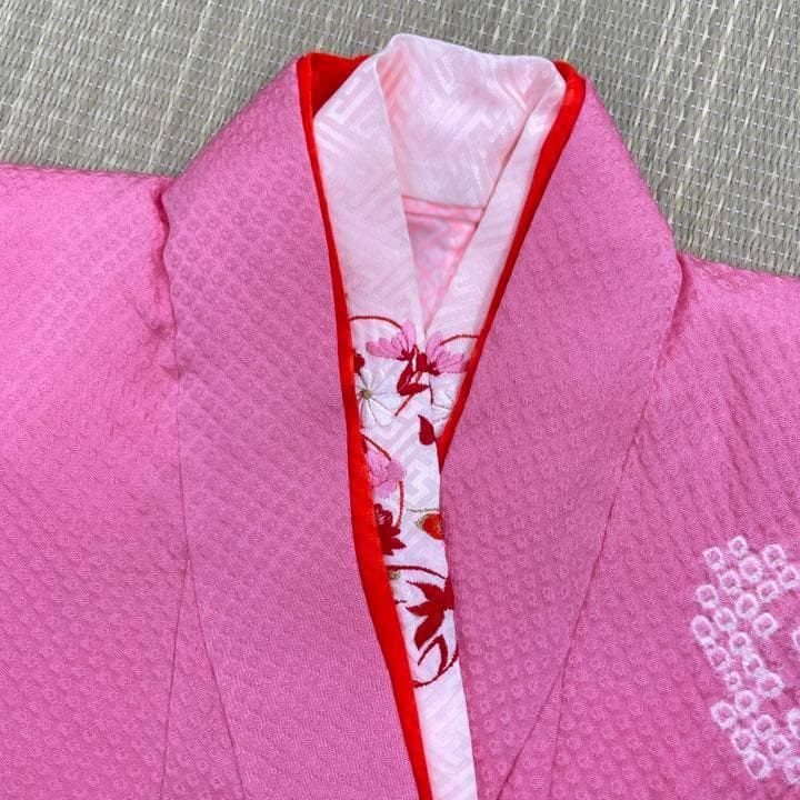 243 三つ身 子供 着物 七五三 襦袢付き ピンク ポリエステル 可愛い