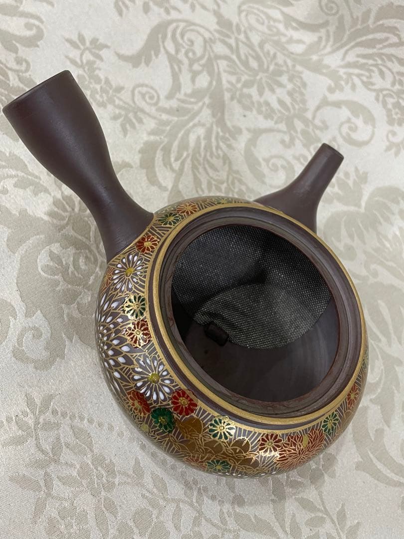 九谷焼×万古焼(萬古焼)　急須　金花詰　傑作　おしゃれ　上絵