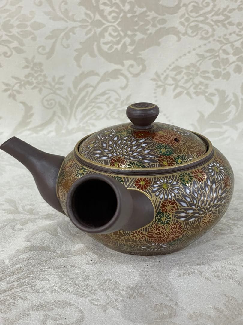 九谷焼×万古焼(萬古焼)　急須　金花詰　傑作　おしゃれ　上絵