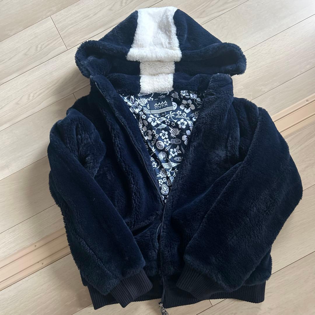 muta MARINE ボアパーカー ネイビー×ホワイト XL フード付き